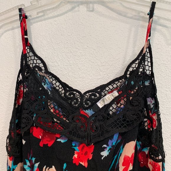 ReVamped Crop Tank Top Spaghetti Straps Elastic Ruffle Black Floral Size Large - Picture 5 of 8